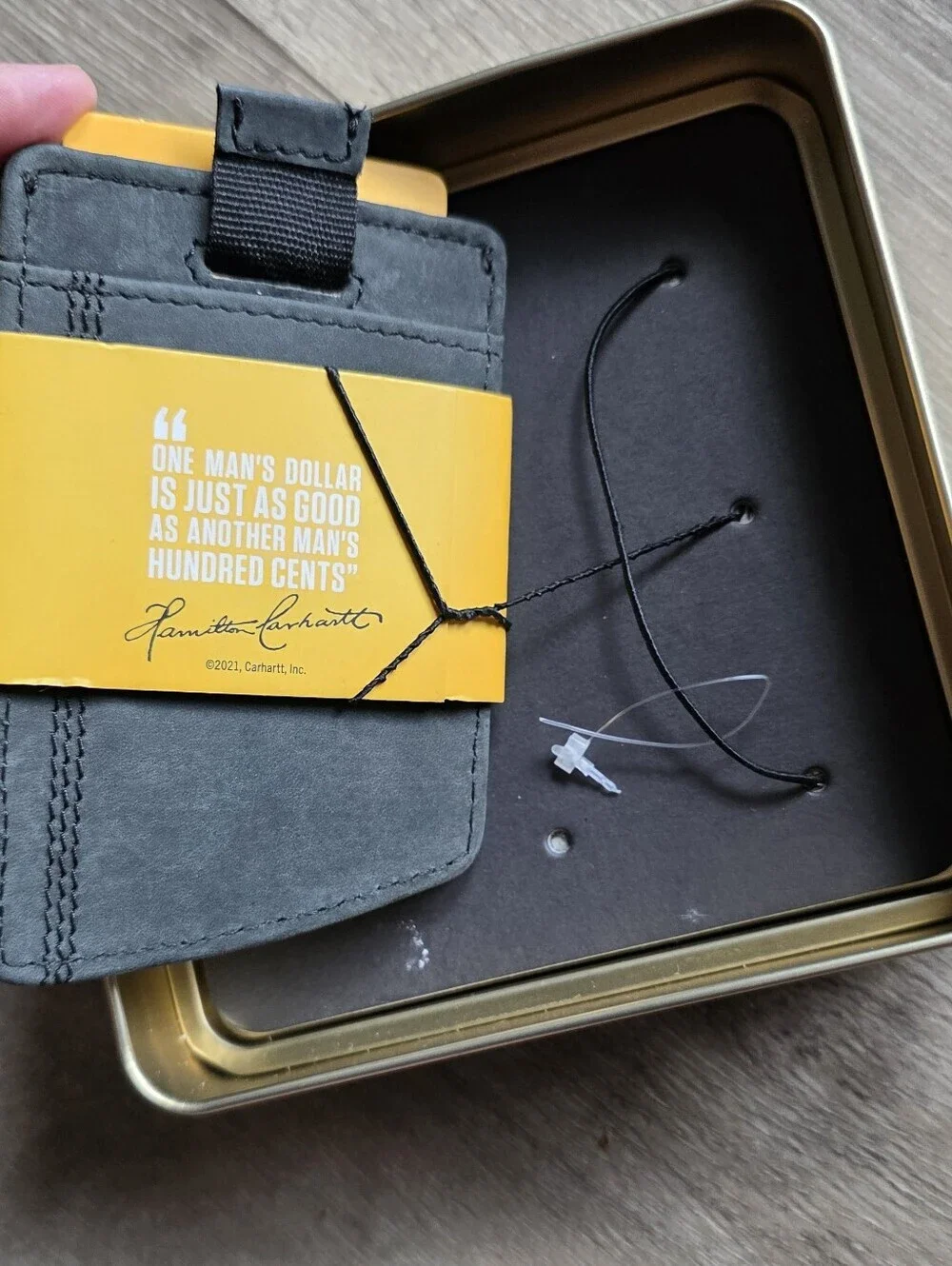 Carhartt Black Saddle Leather Front Pocket Wallet with Yellow Sleeve
